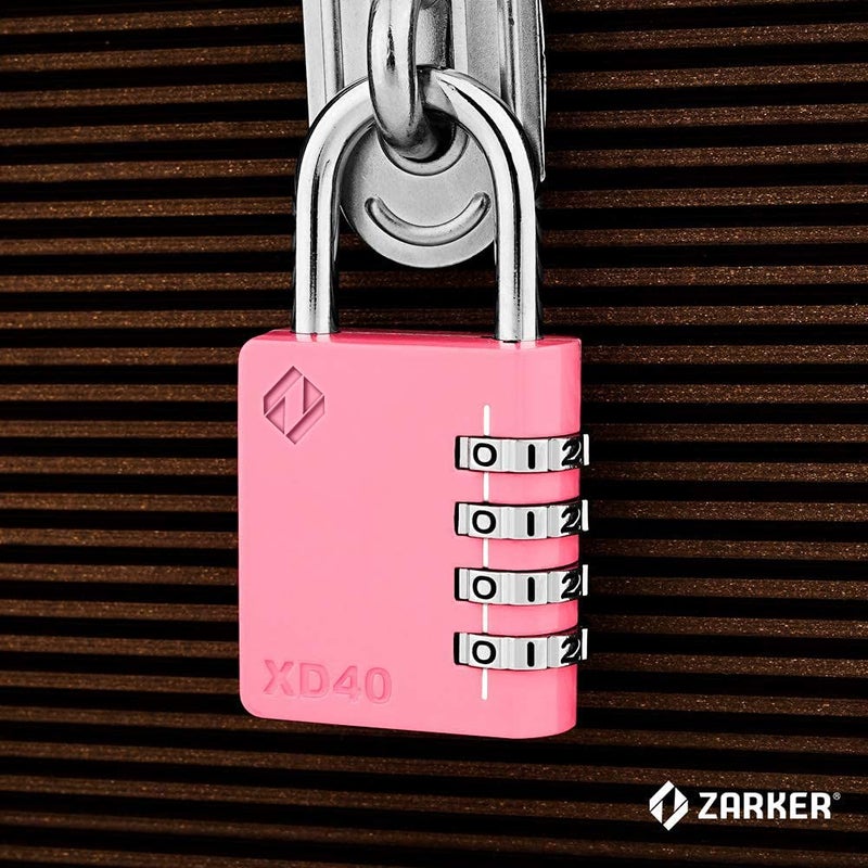 Zarker قفل مركب من زاركر XD40، قفل مكون من 4 أرقام لقفل قفل الرياضة في صالة الألعاب الرياضية المدرسية، سياج، صندوق أدوات، حقيبة، تخزين بمشبك (عبوة من قطعتين، وردي، زمردي) - Image 2